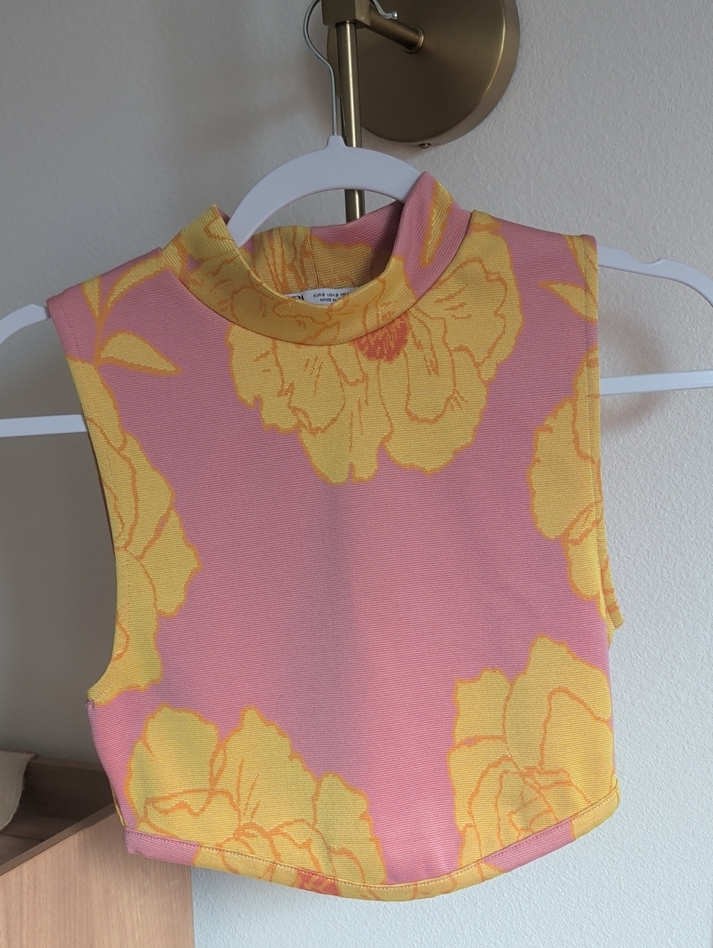 Zara Pink and Yellow Floral Mock Neck Crop Top